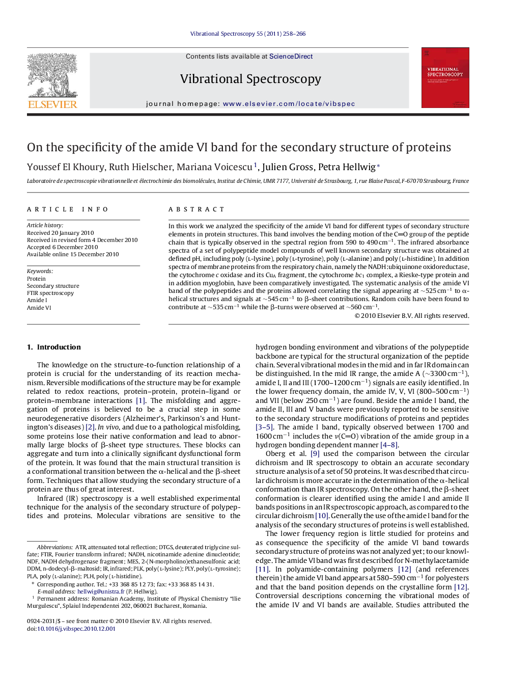 On the specificity of the amide VI band for the secondary structure of proteins