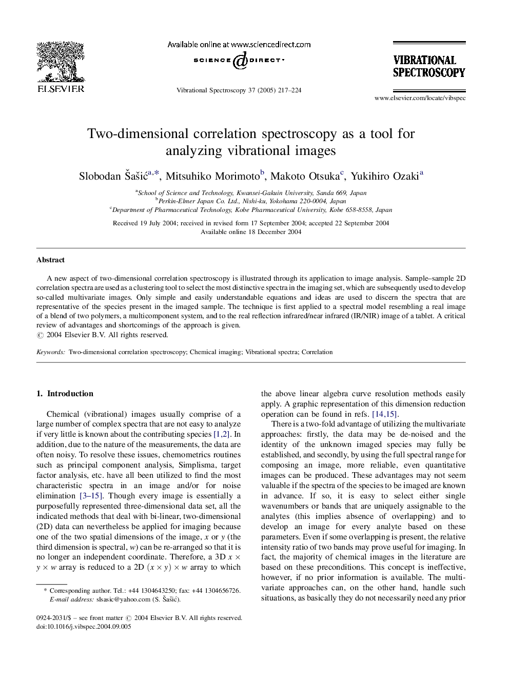 Two-dimensional correlation spectroscopy as a tool for analyzing vibrational images