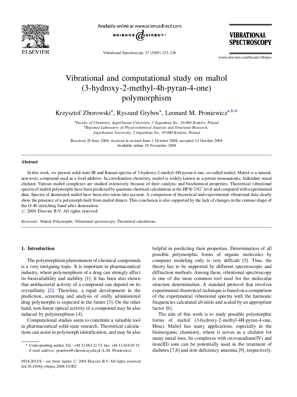 Vibrational and computational study on maltol (3-hydroxy-2-methyl-4h-pyran-4-one) polymorphism