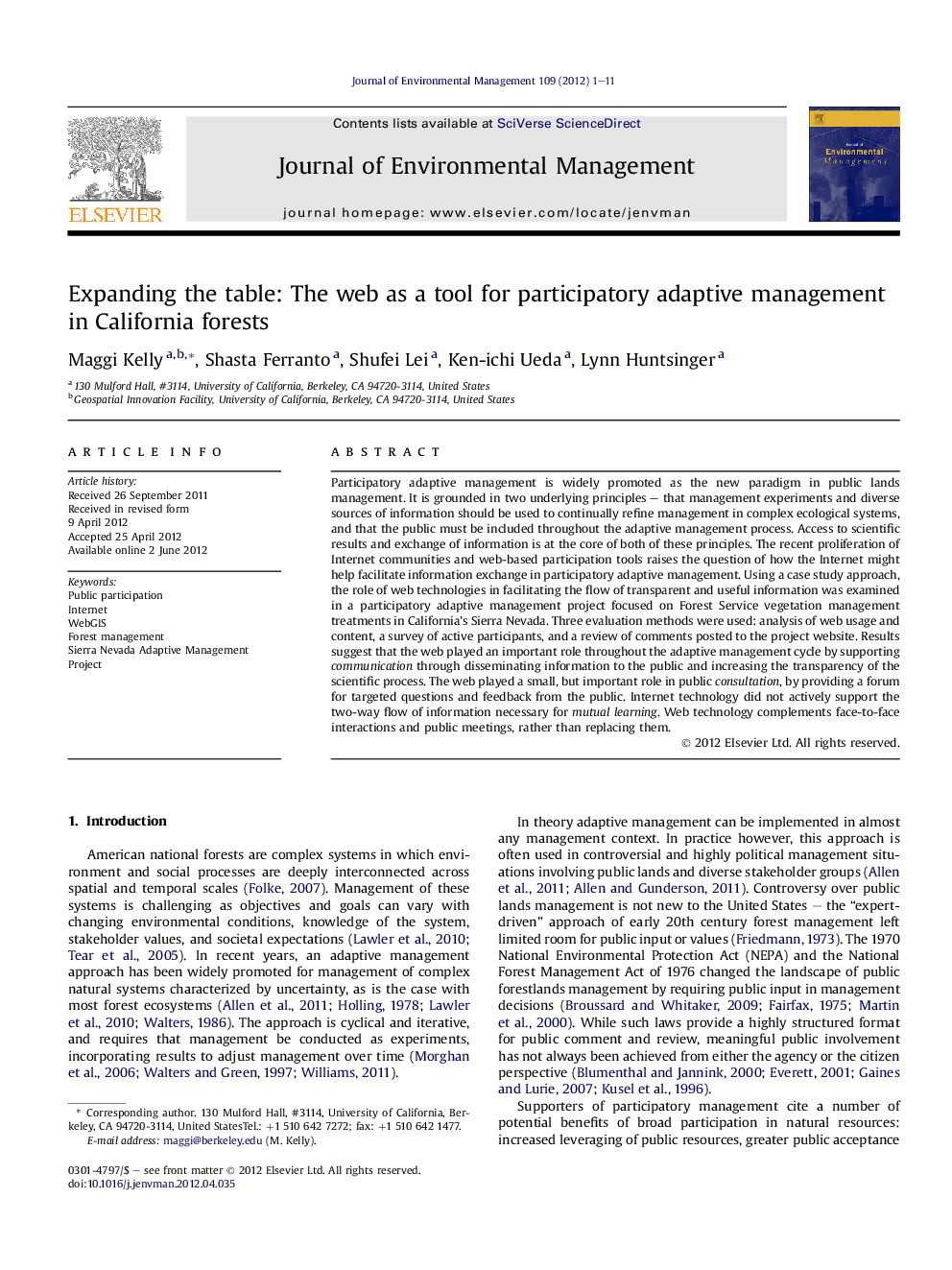 Expanding the table: The web as a tool for participatory adaptive management in California forests