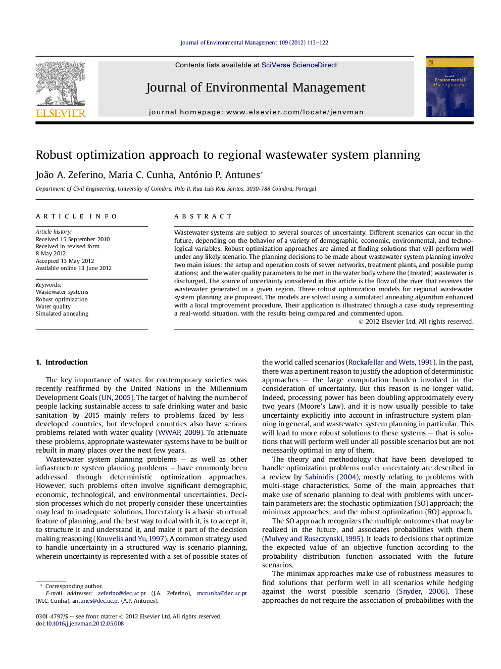 Robust optimization approach to regional wastewater system planning