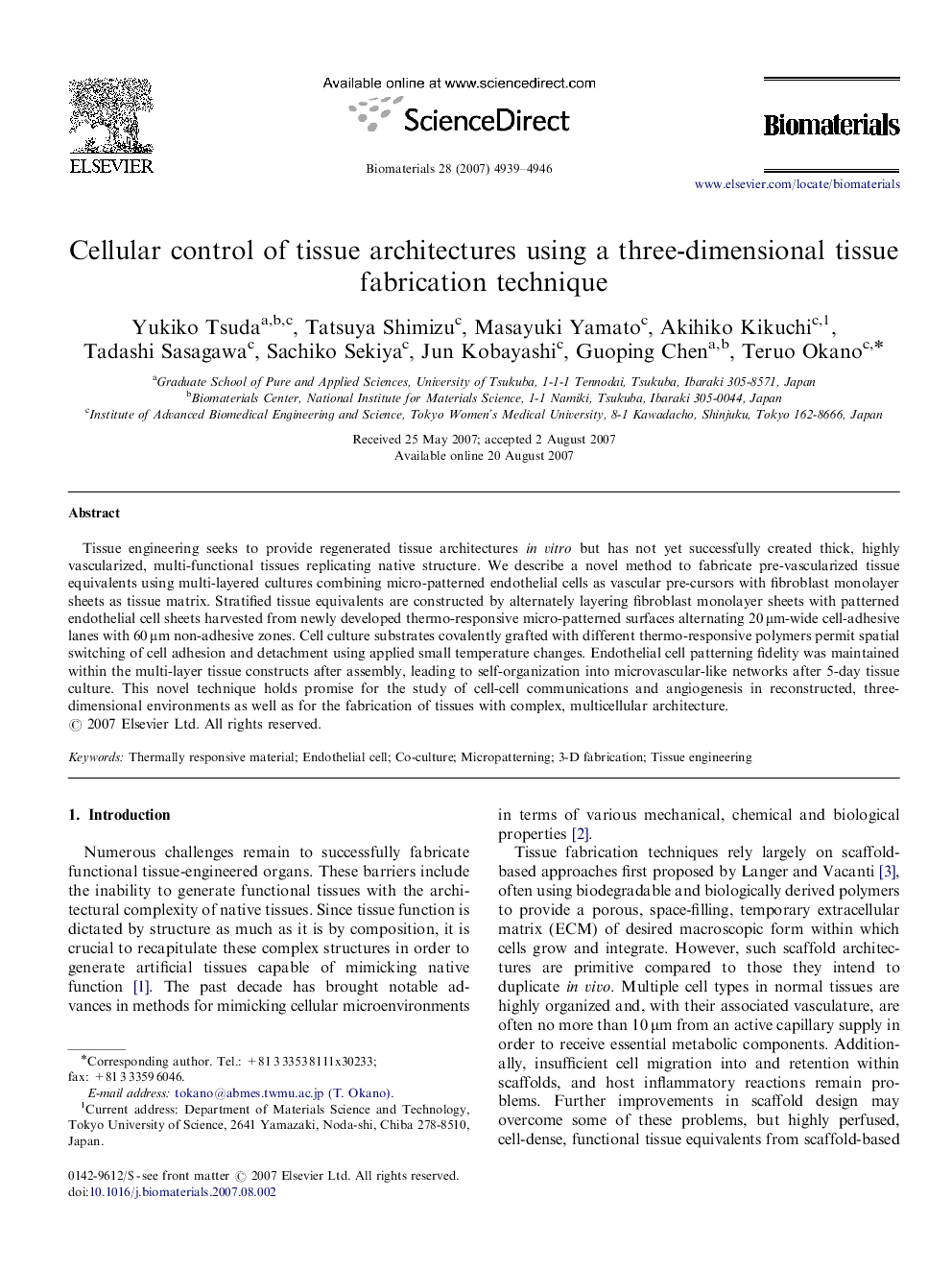 Cellular control of tissue architectures using a three-dimensional tissue fabrication technique