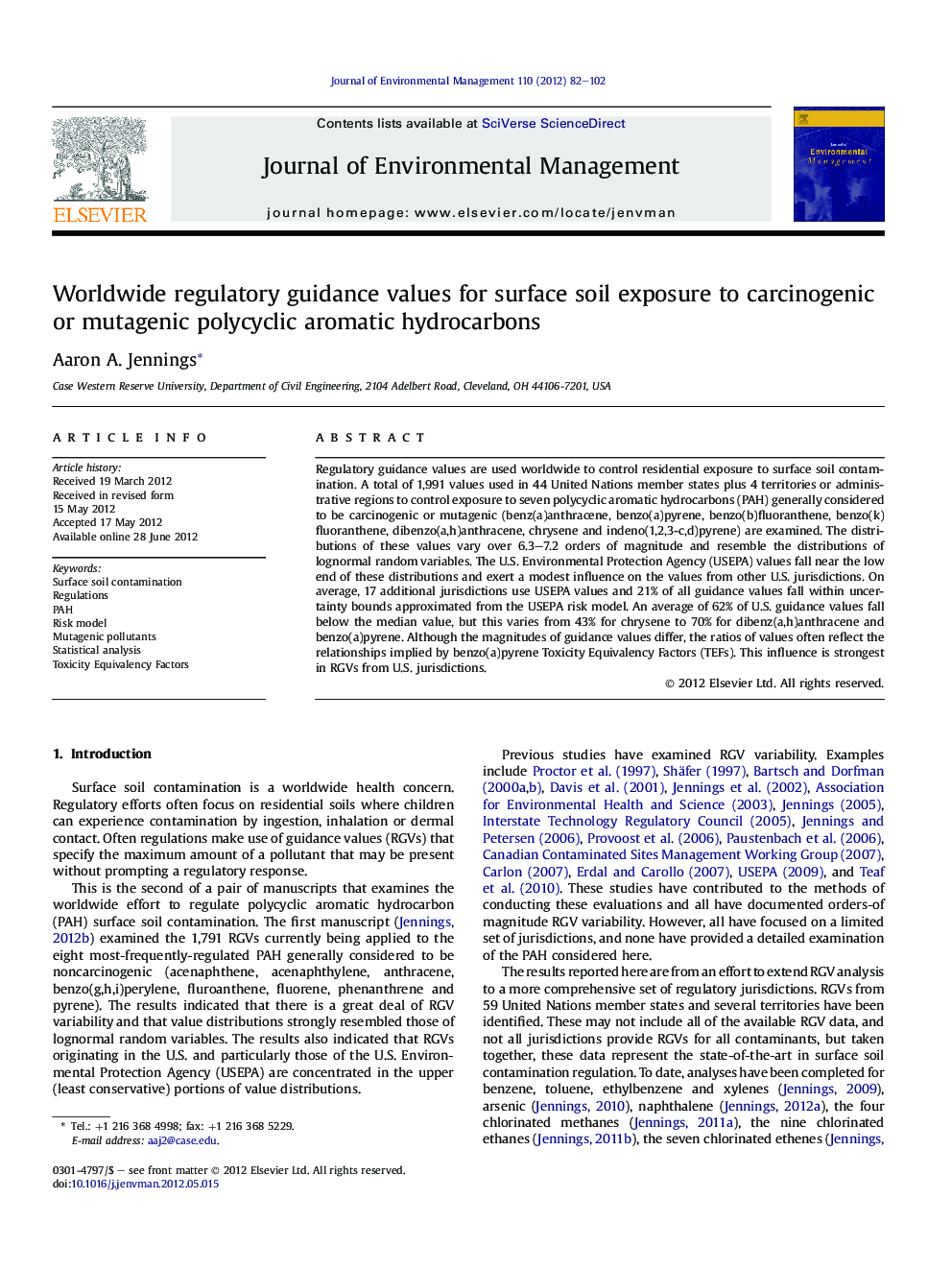 Worldwide regulatory guidance values for surface soil exposure to carcinogenic or mutagenic polycyclic aromatic hydrocarbons