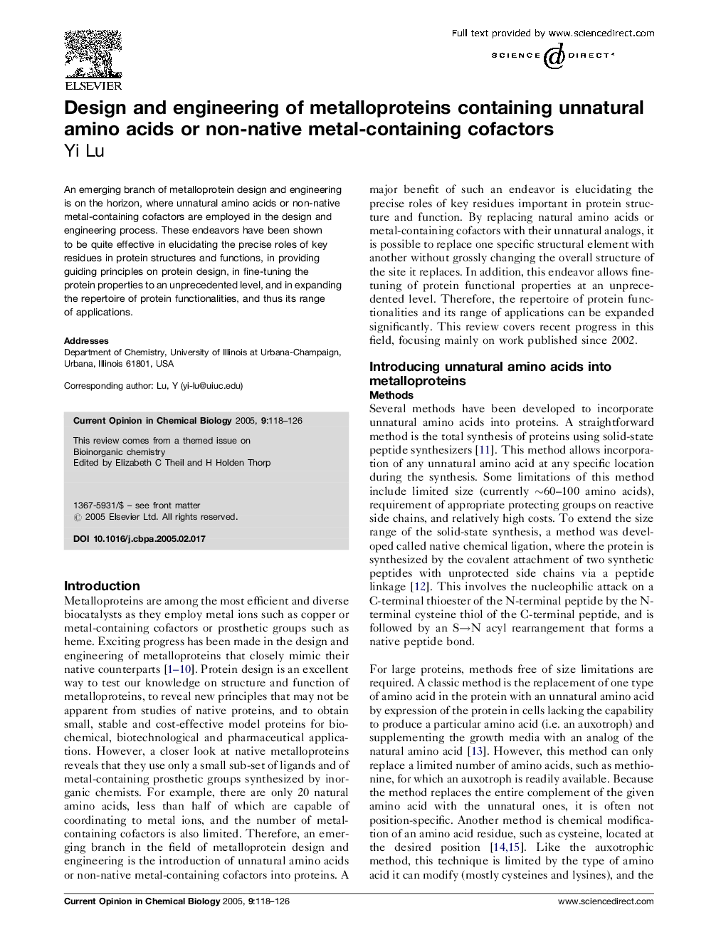 Design and engineering of metalloproteins containing unnatural amino acids or non-native metal-containing cofactors