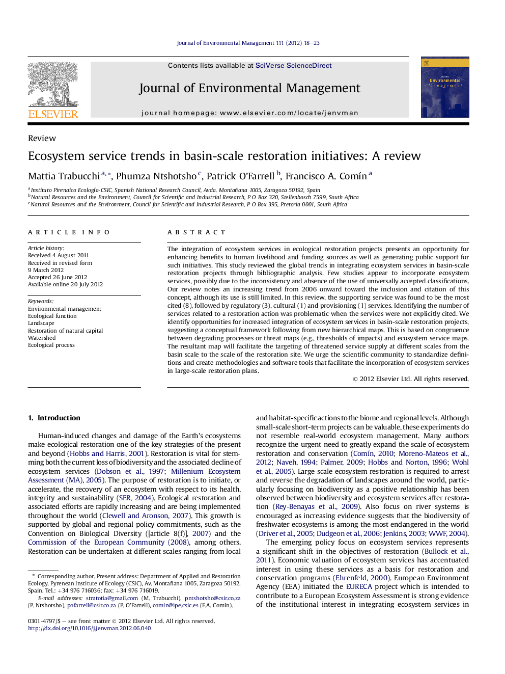 Ecosystem service trends in basin-scale restoration initiatives: A review