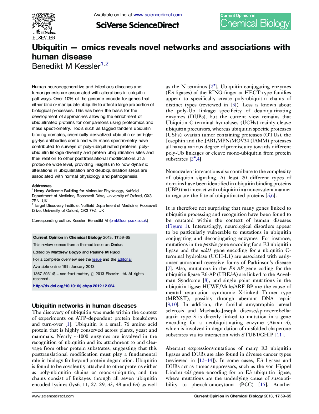 Ubiquitin - omics reveals novel networks and associations with human disease