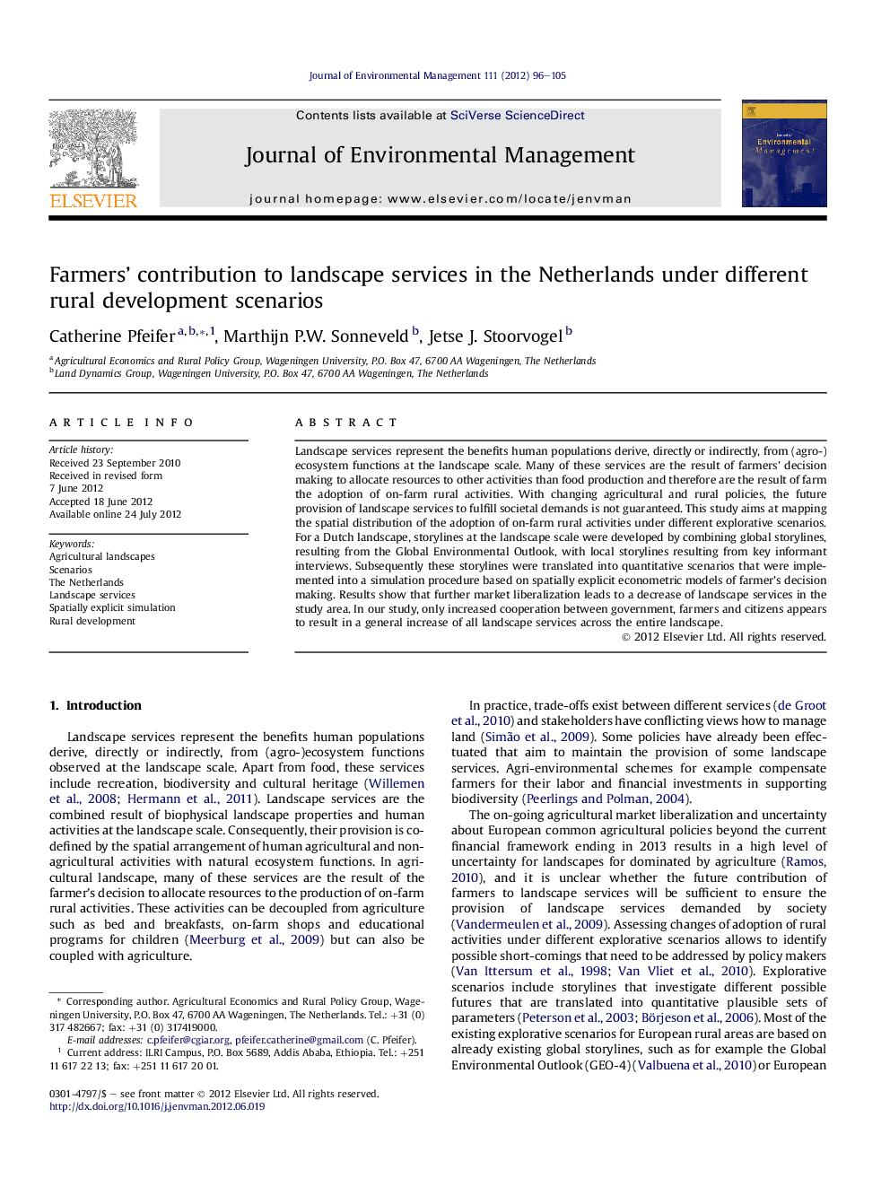 Farmers' contribution to landscape services in the Netherlands under different rural development scenarios