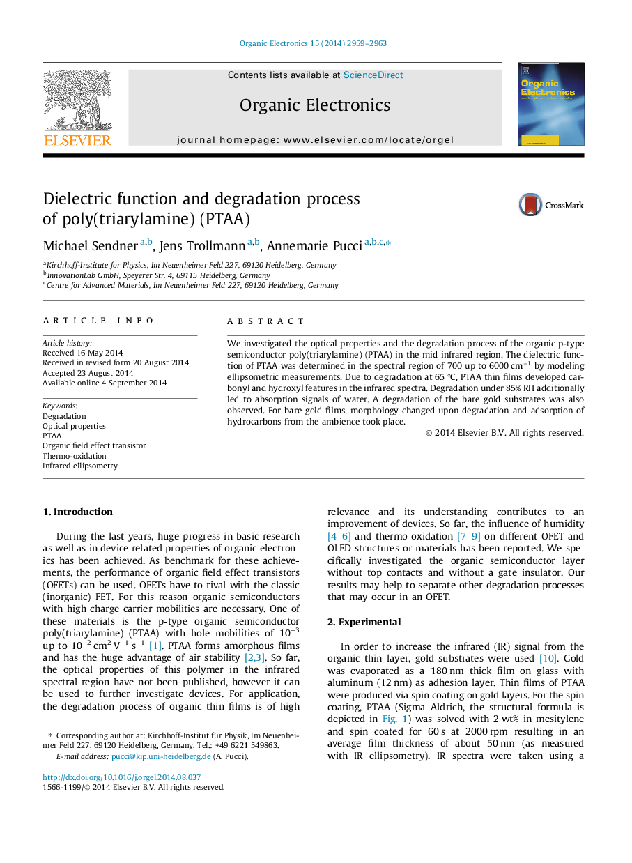 Dielectric function and degradation process of poly(triarylamine) (PTAA)