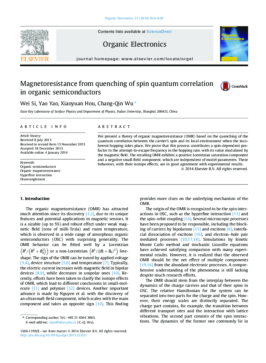 Magnetoresistance from quenching of spin quantum correlation in organic semiconductors