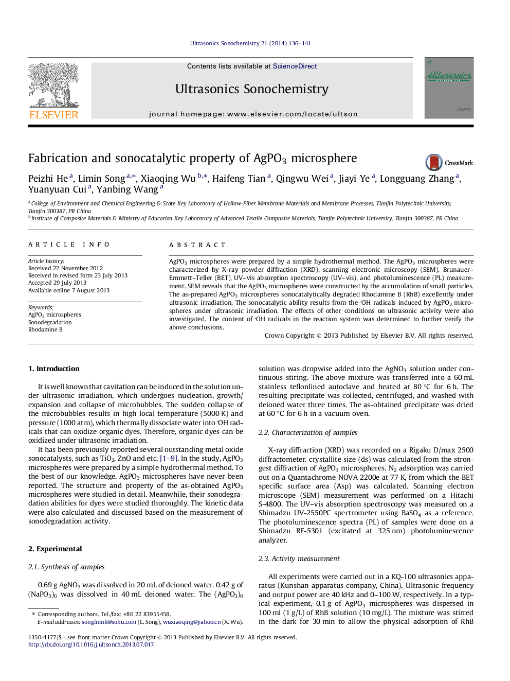 Fabrication and sonocatalytic property of AgPO3 microsphere