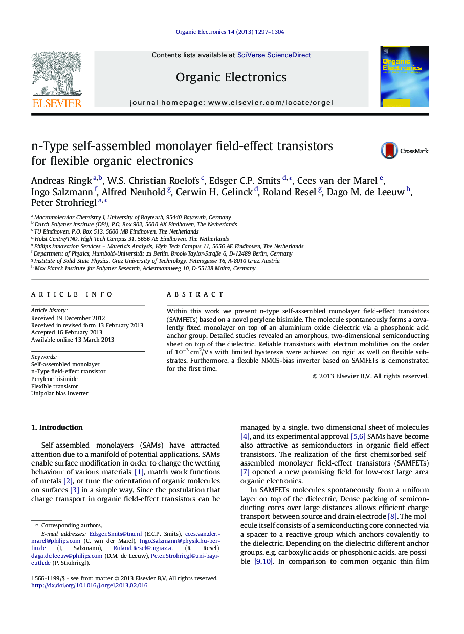 عکس صفحه اول مقاله: n-Type self-assembled monolayer field-effect transistors for flexible organic electronics n-Type self-assembled monolayer field-effect transistors for flexible organic electronics