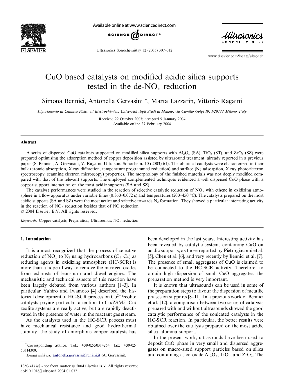 CuO based catalysts on modified acidic silica supports tested in the de-NOx reduction