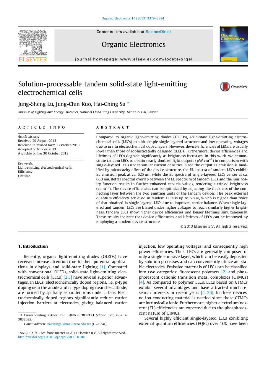 Solution-processable tandem solid-state light-emitting electrochemical cells