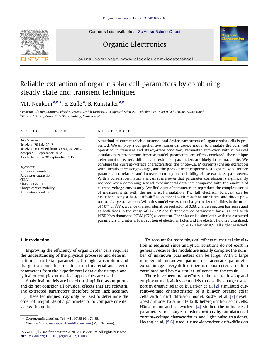 Reliable extraction of organic solar cell parameters by combining steady-state and transient techniques