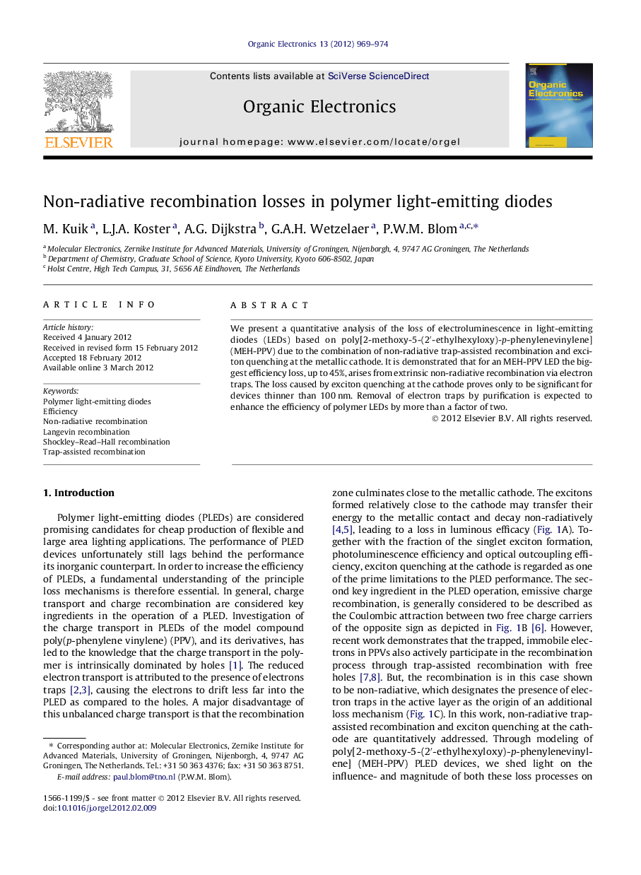 Non-radiative recombination losses in polymer light-emitting diodes