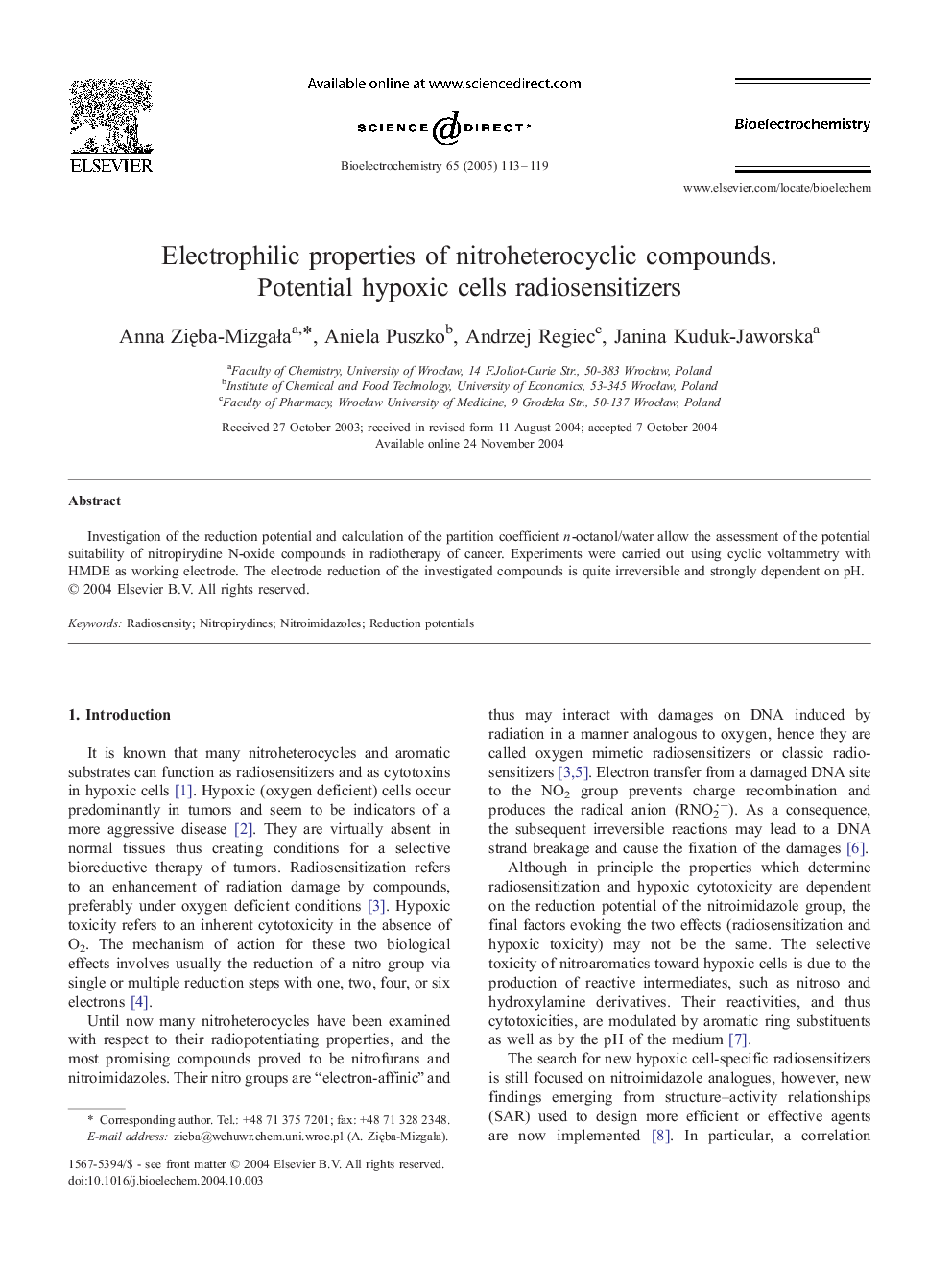 Electrophilic properties of nitroheterocyclic compounds.