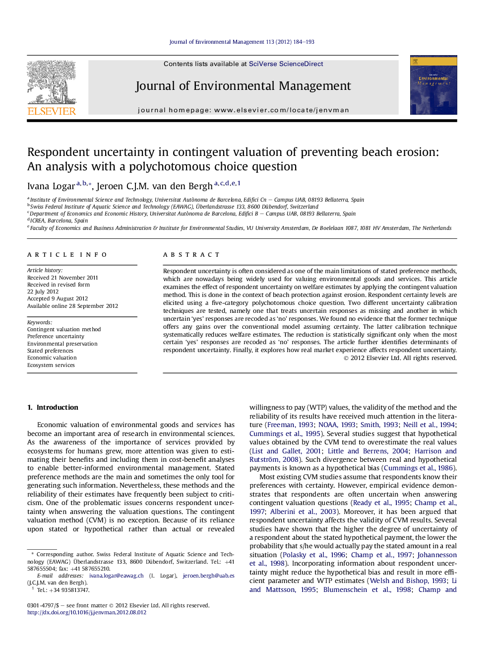 Respondent uncertainty in contingent valuation of preventing beach erosion: An analysis with a polychotomous choice question