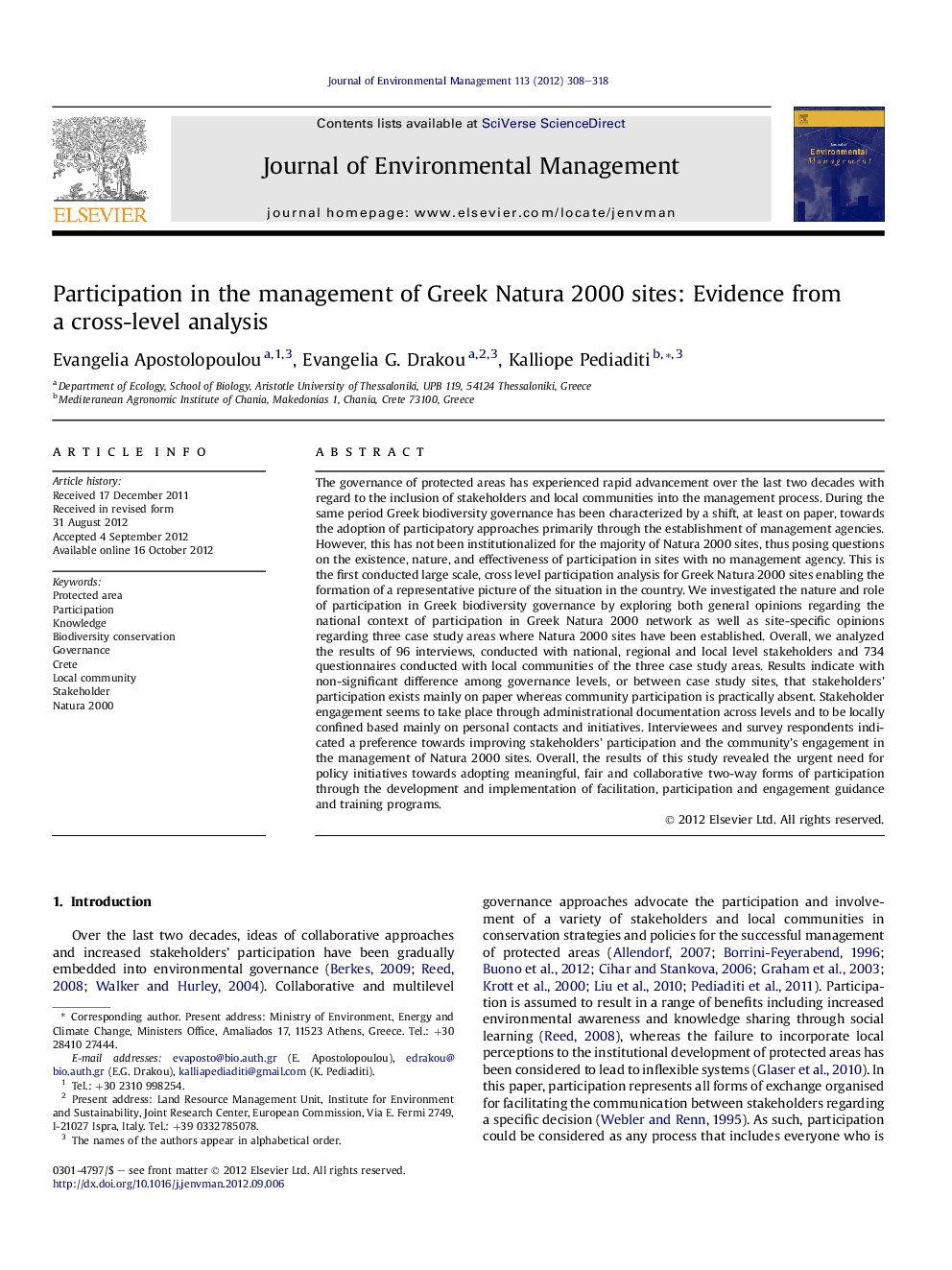 Participation in the management of Greek Natura 2000 sites: Evidence from a cross-level analysis