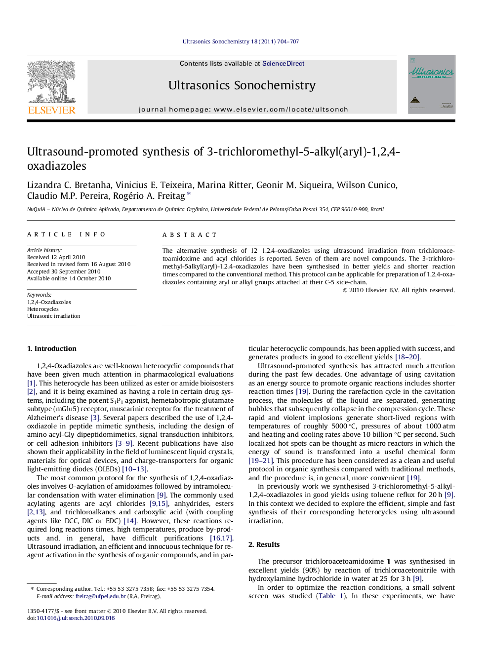 Ultrasound-promoted synthesis of 3-trichloromethyl-5-alkyl(aryl)-1,2,4-oxadiazoles