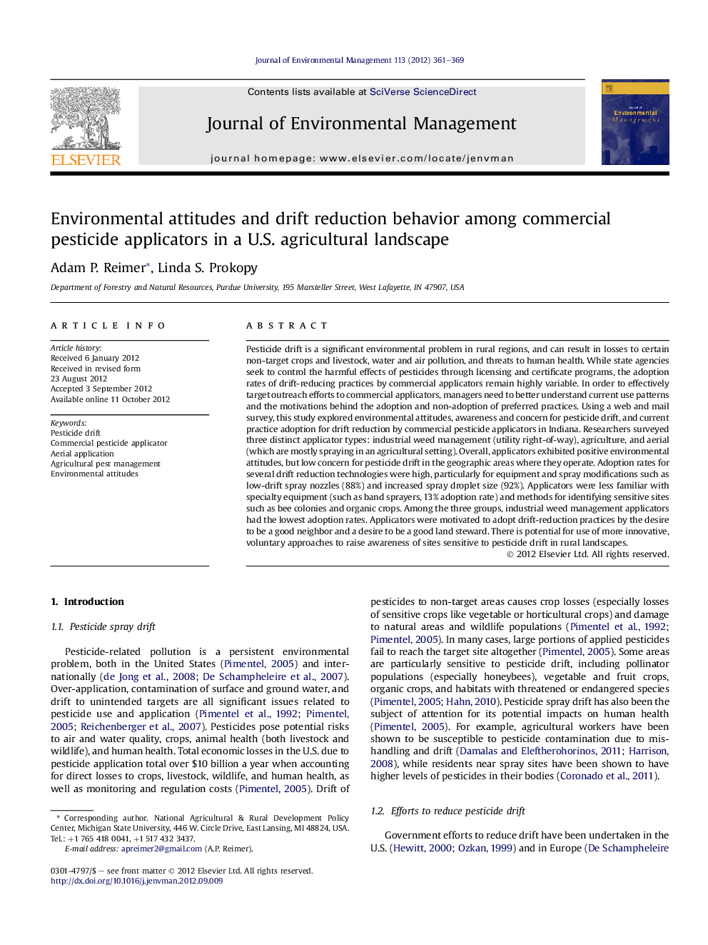 Environmental attitudes and drift reduction behavior among commercial pesticide applicators in a U.S. agricultural landscape