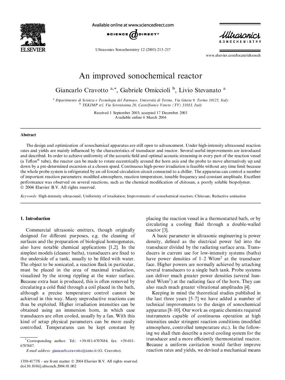 An improved sonochemical reactor