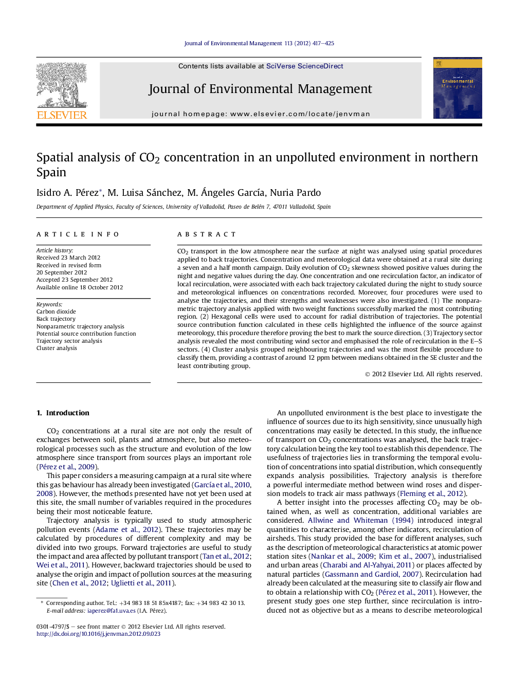 Spatial analysis of CO2 concentration in an unpolluted environment in northern Spain