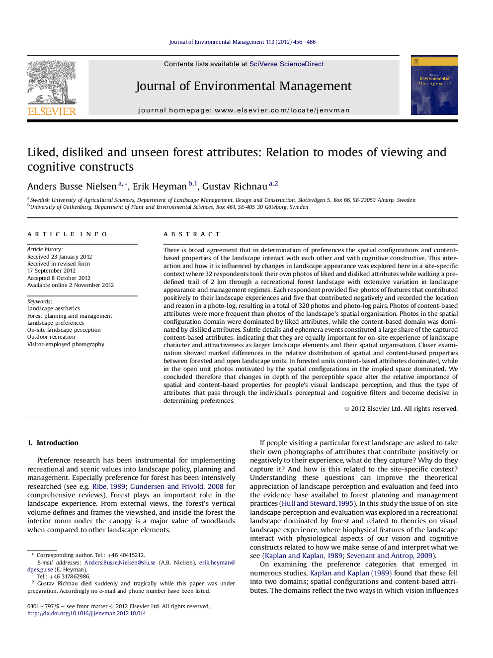 عکس صفحه اول مقاله: Liked, disliked and unseen forest attributes: Relation to modes of viewing and cognitive constructs Liked, disliked and unseen forest attributes: Relation to modes of viewing and cognitive constructs