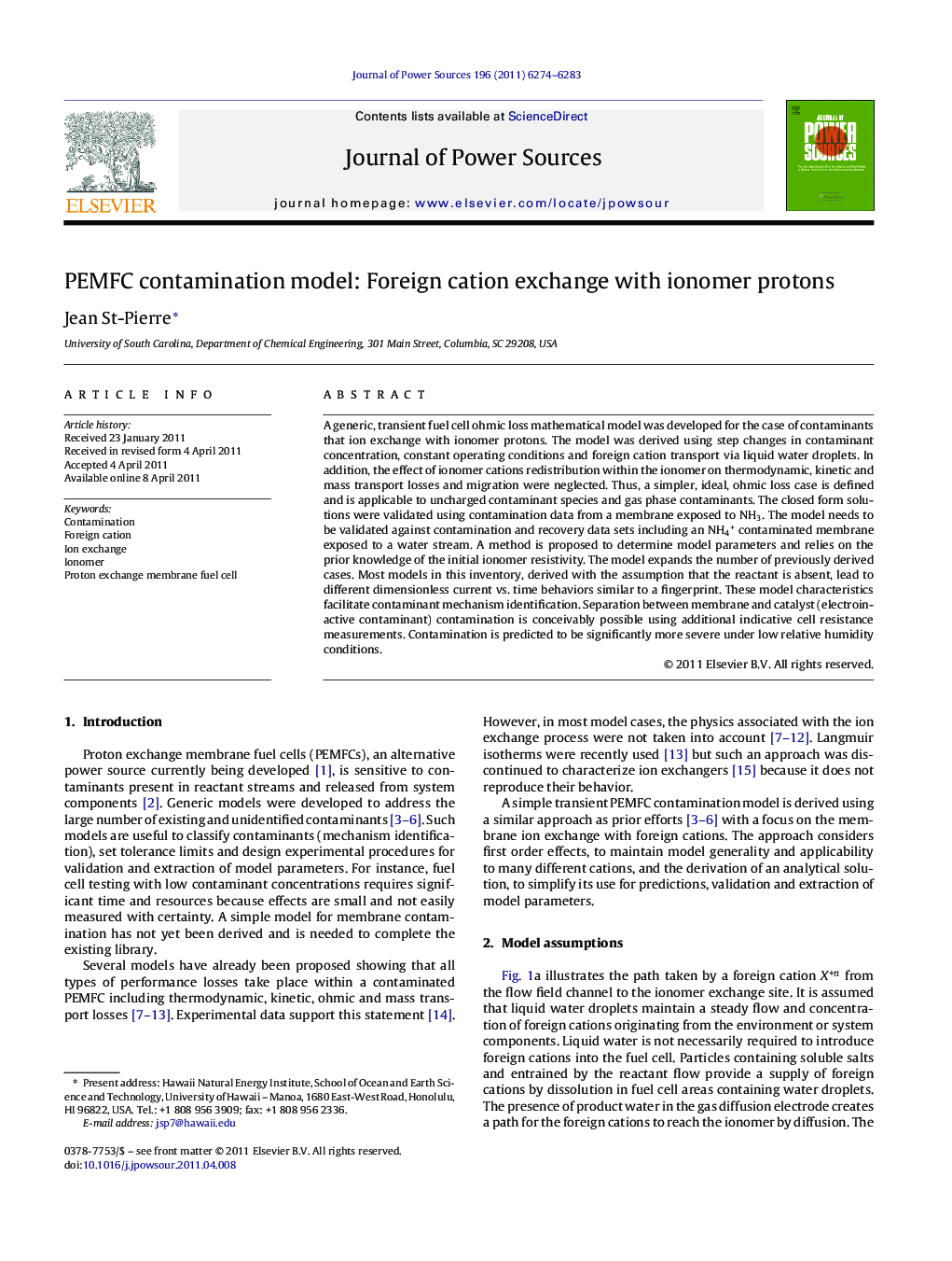 PEMFC contamination model: Foreign cation exchange with ionomer protons