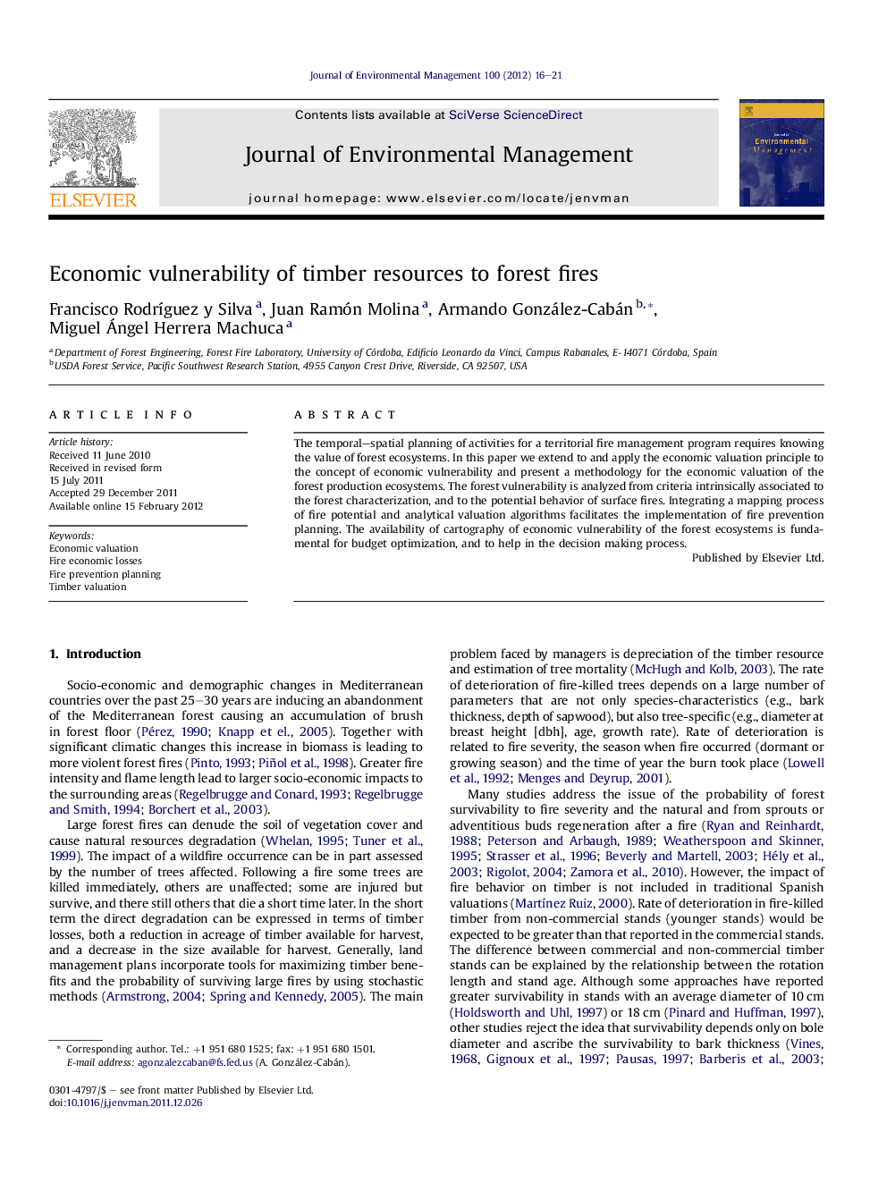 Economic vulnerability of timber resources to forest fires