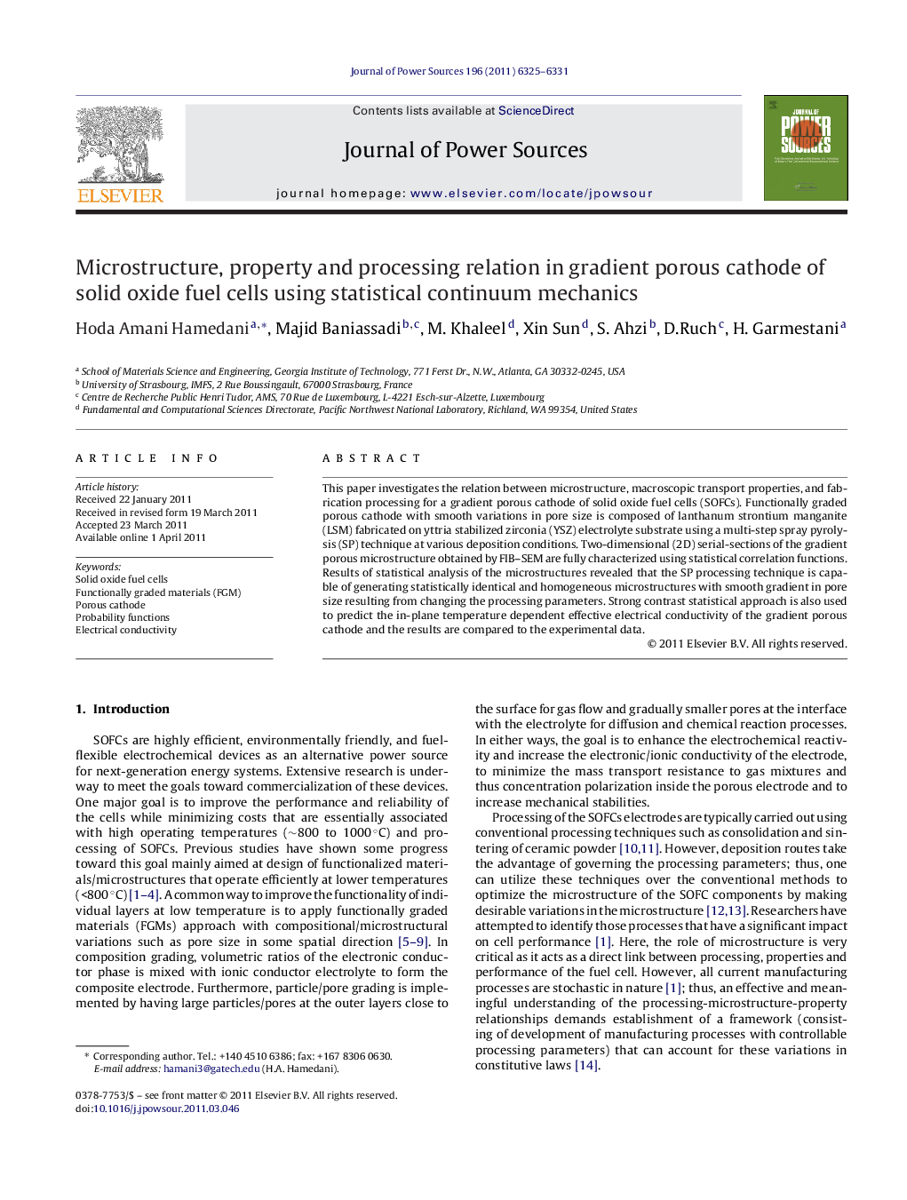 Microstructure, property and processing relation in gradient porous cathode of solid oxide fuel cells using statistical continuum mechanics