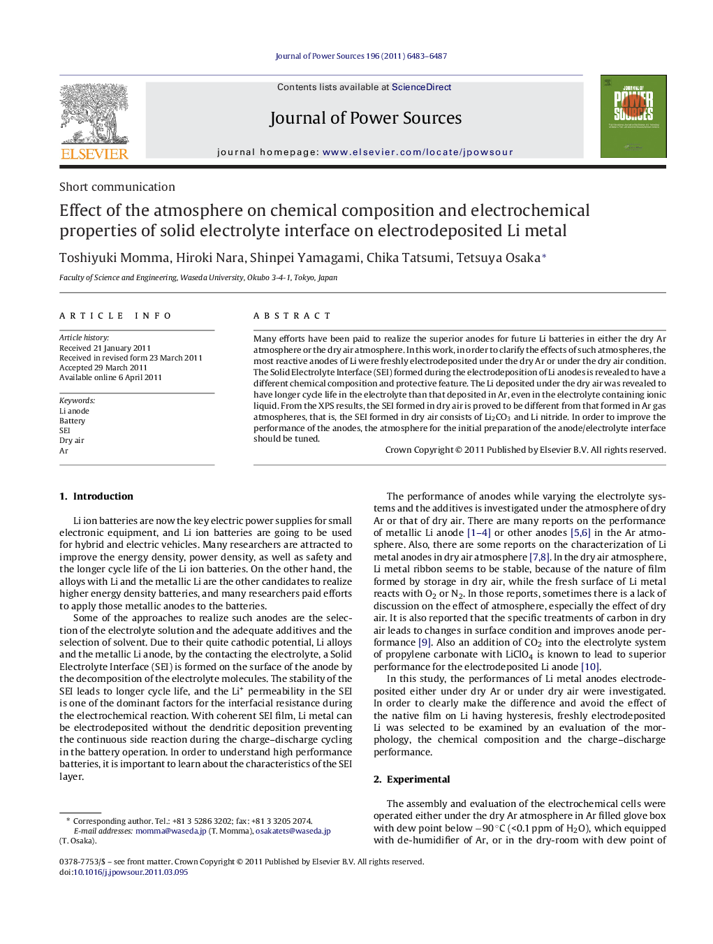 Effect of the atmosphere on chemical composition and electrochemical properties of solid electrolyte interface on electrodeposited Li metal