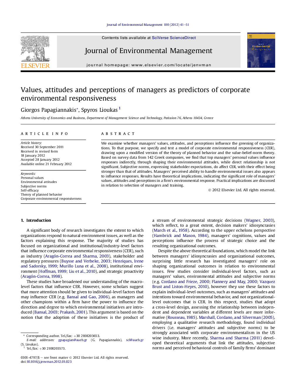 Values, attitudes and perceptions of managers as predictors of corporate environmental responsiveness