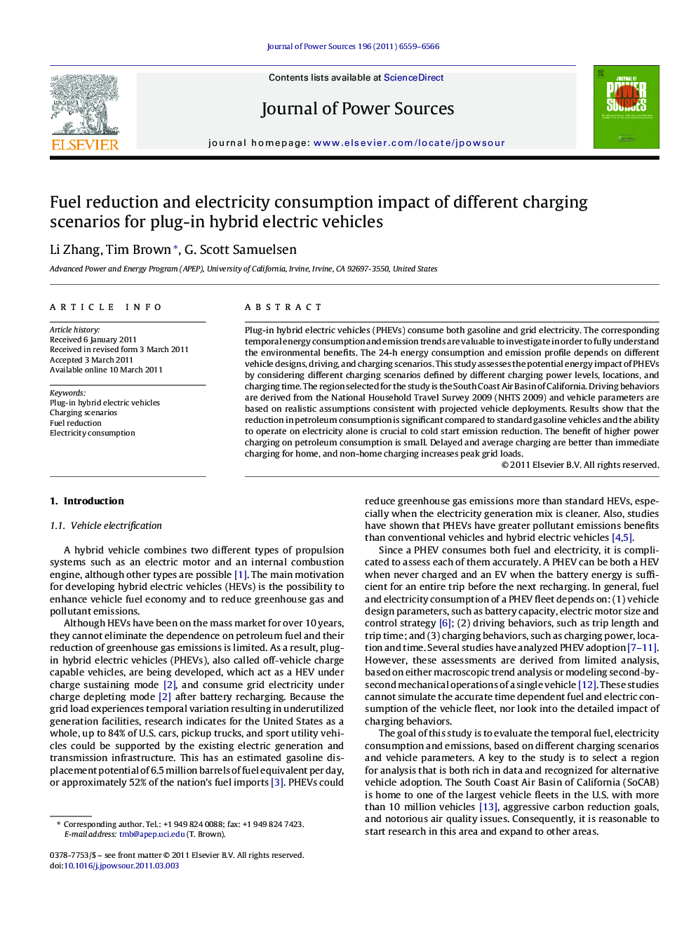 Fuel reduction and electricity consumption impact of different charging scenarios for plug-in hybrid electric vehicles