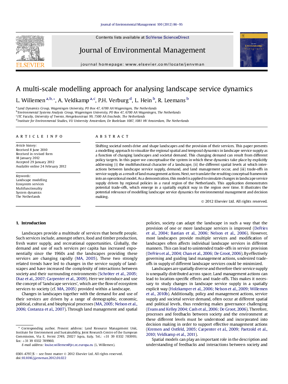 A multi-scale modelling approach for analysing landscape service dynamics