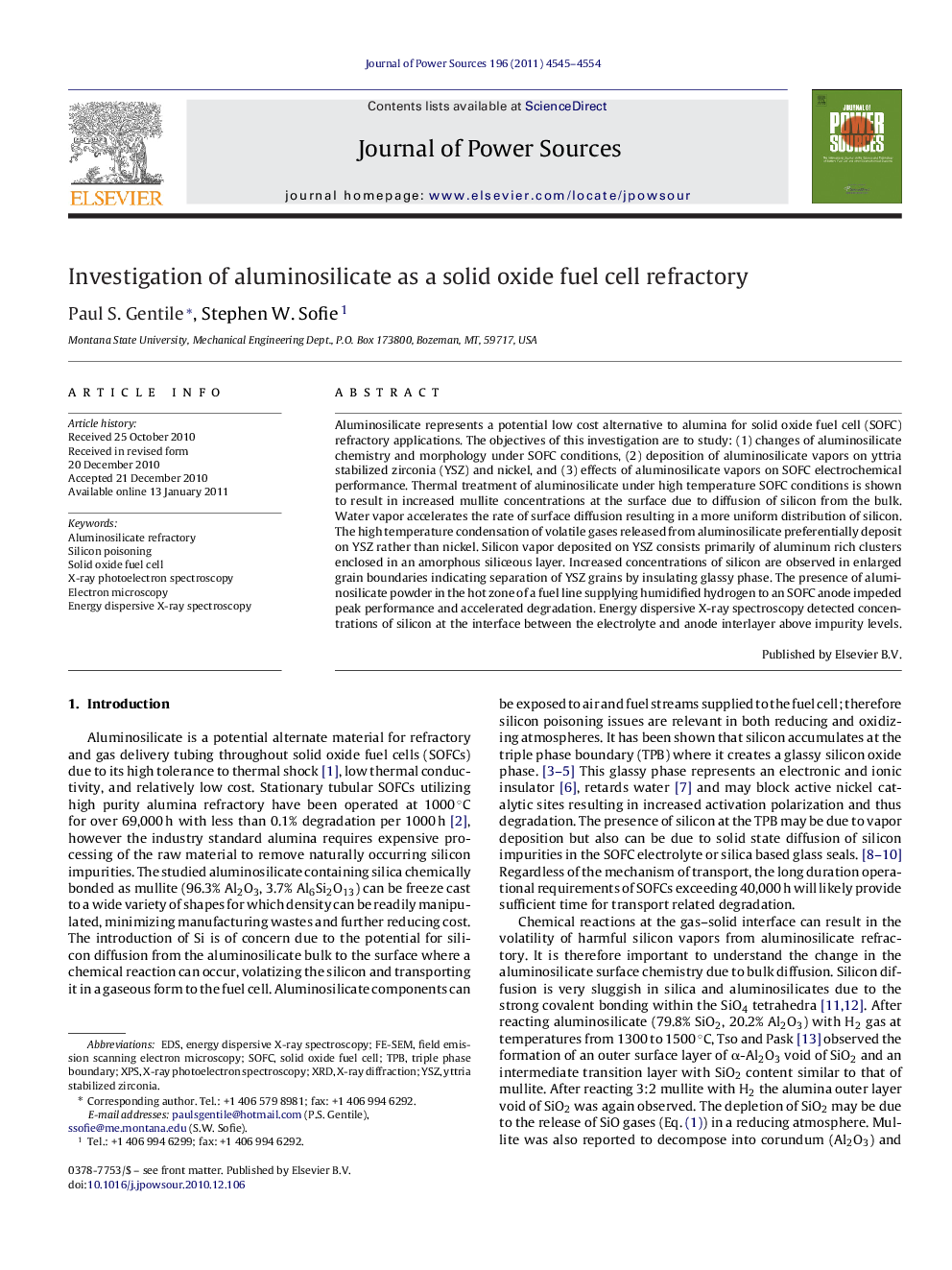 Investigation of aluminosilicate as a solid oxide fuel cell refractory