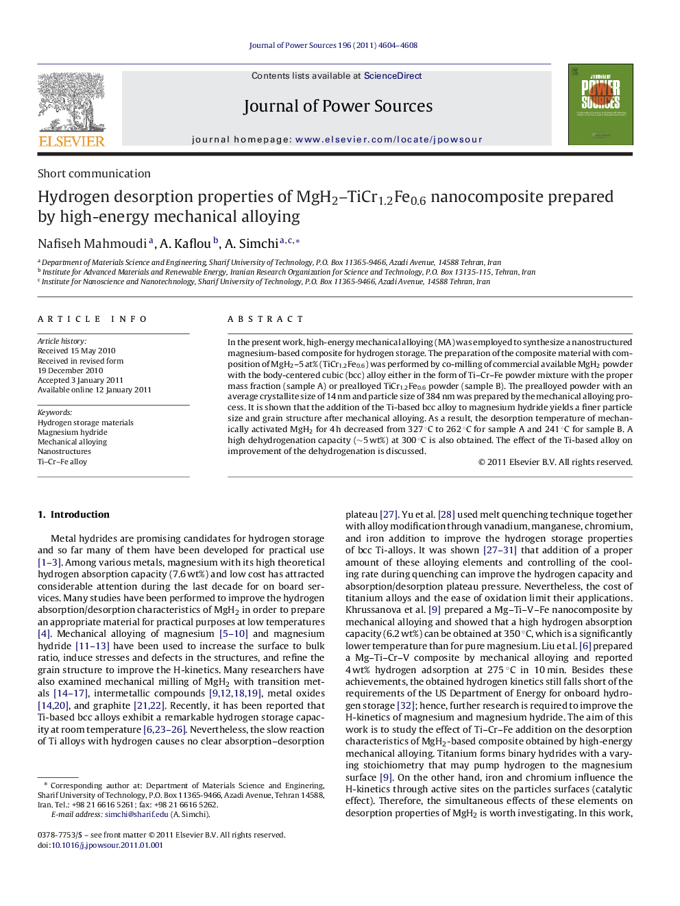 Hydrogen desorption properties of MgH2-TiCr1.2Fe0.6 nanocomposite prepared by high-energy mechanical alloying