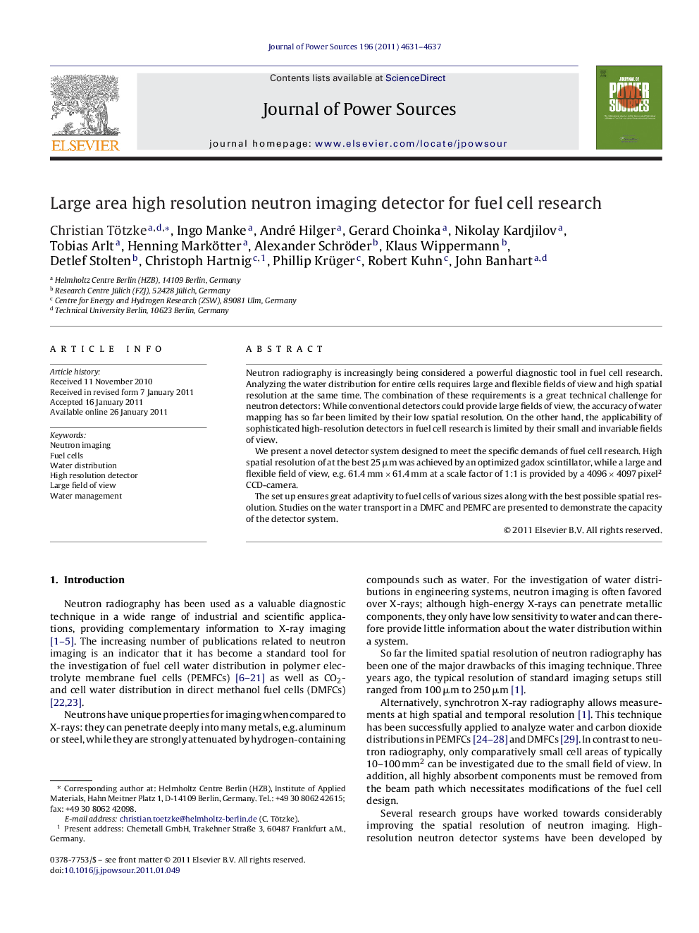 Large area high resolution neutron imaging detector for fuel cell research