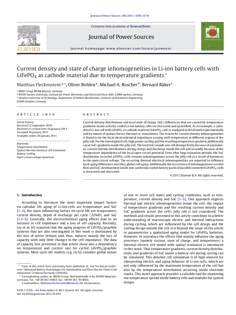 Current density and state of charge inhomogeneities in Li-ion battery cells with LiFePO4 as cathode material due to temperature gradients