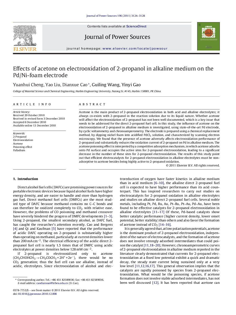 Effects of acetone on electrooxidation of 2-propanol in alkaline medium on the Pd/Ni-foam electrode