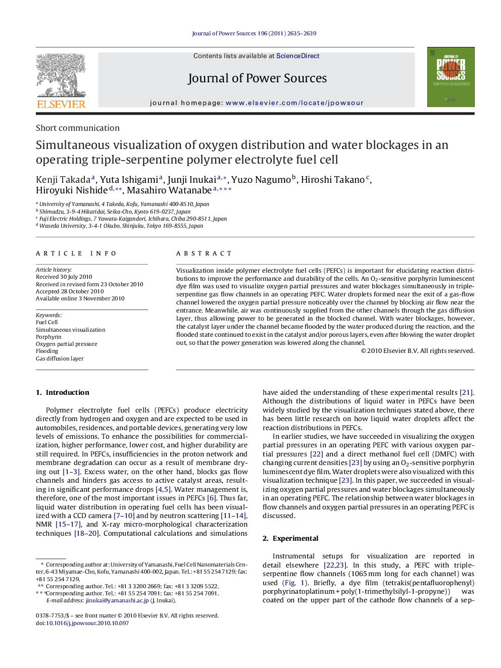 Simultaneous visualization of oxygen distribution and water blockages in an operating triple-serpentine polymer electrolyte fuel cell