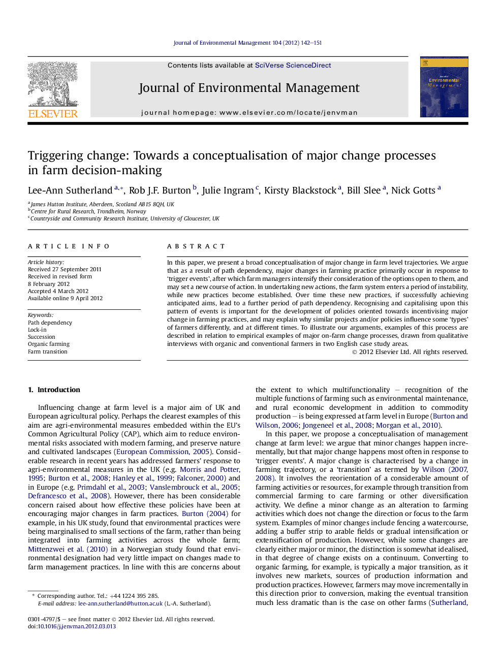 Triggering change: Towards a conceptualisation of major change processes in farm decision-making