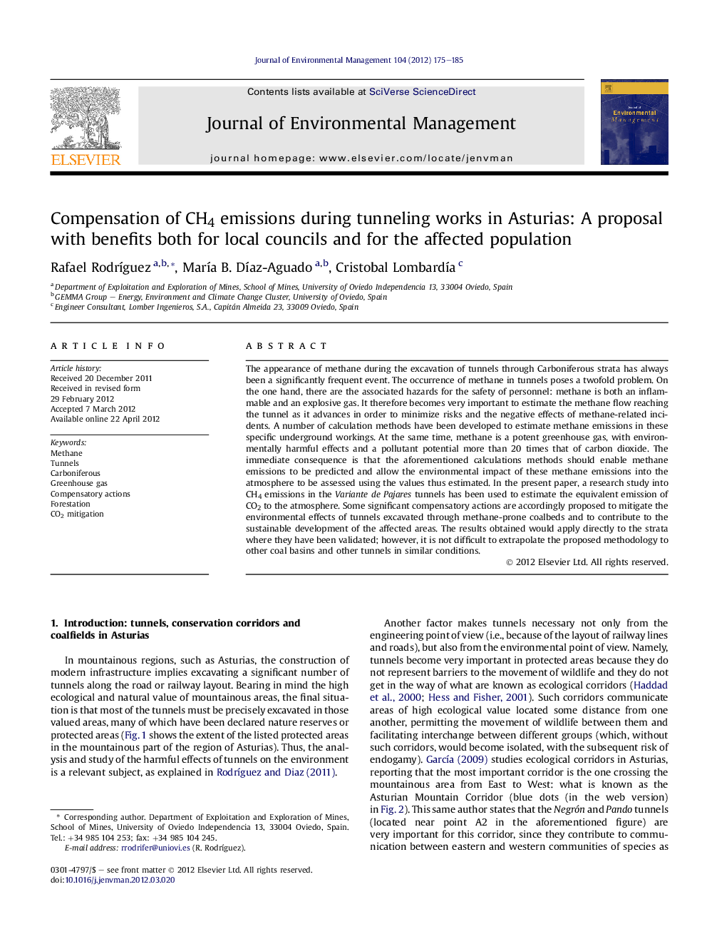 Compensation of CH4 emissions during tunneling works in Asturias: A proposal with benefits both for local councils and for the affected population