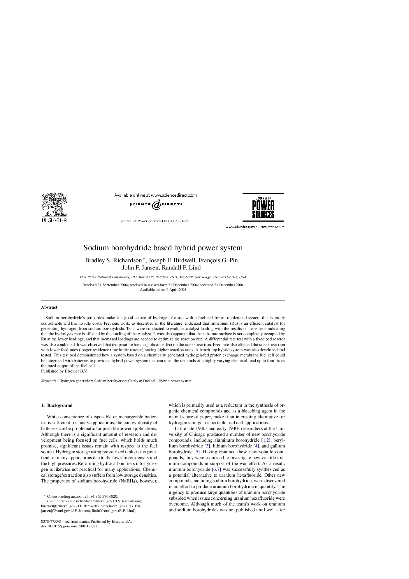 عکس صفحه اول مقاله: Sodium borohydride based hybrid power system Sodium borohydride based hybrid power system