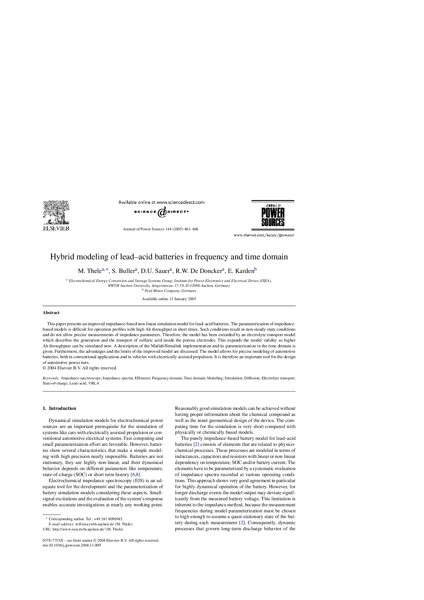 Hybrid modeling of lead-acid batteries in frequency and time domain