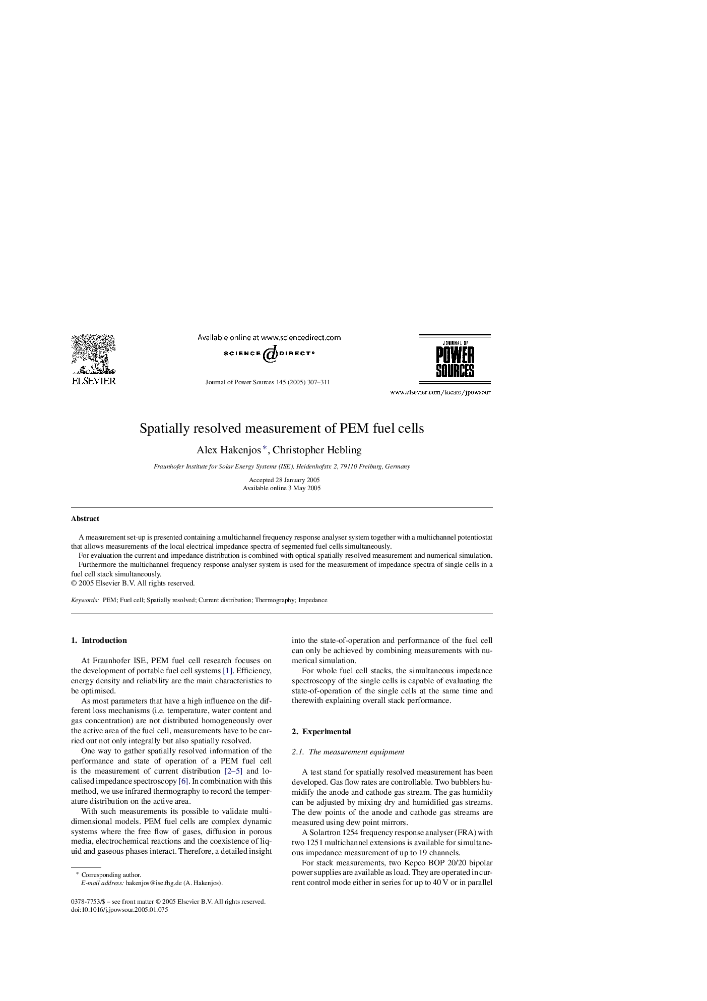 Spatially resolved measurement of PEM fuel cells