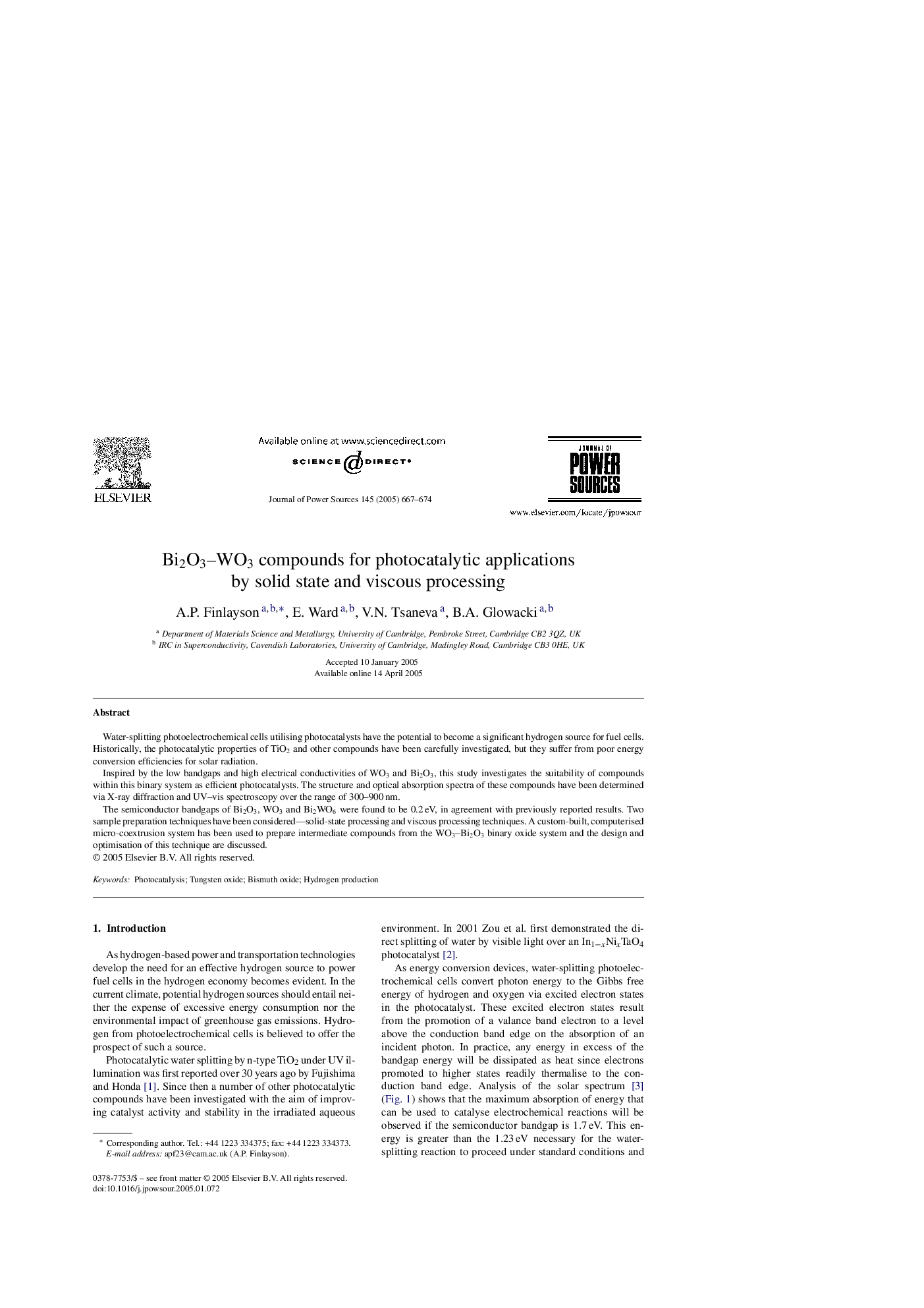 Bi2O3-WO3 compounds for photocatalytic applications by solid state and viscous processing