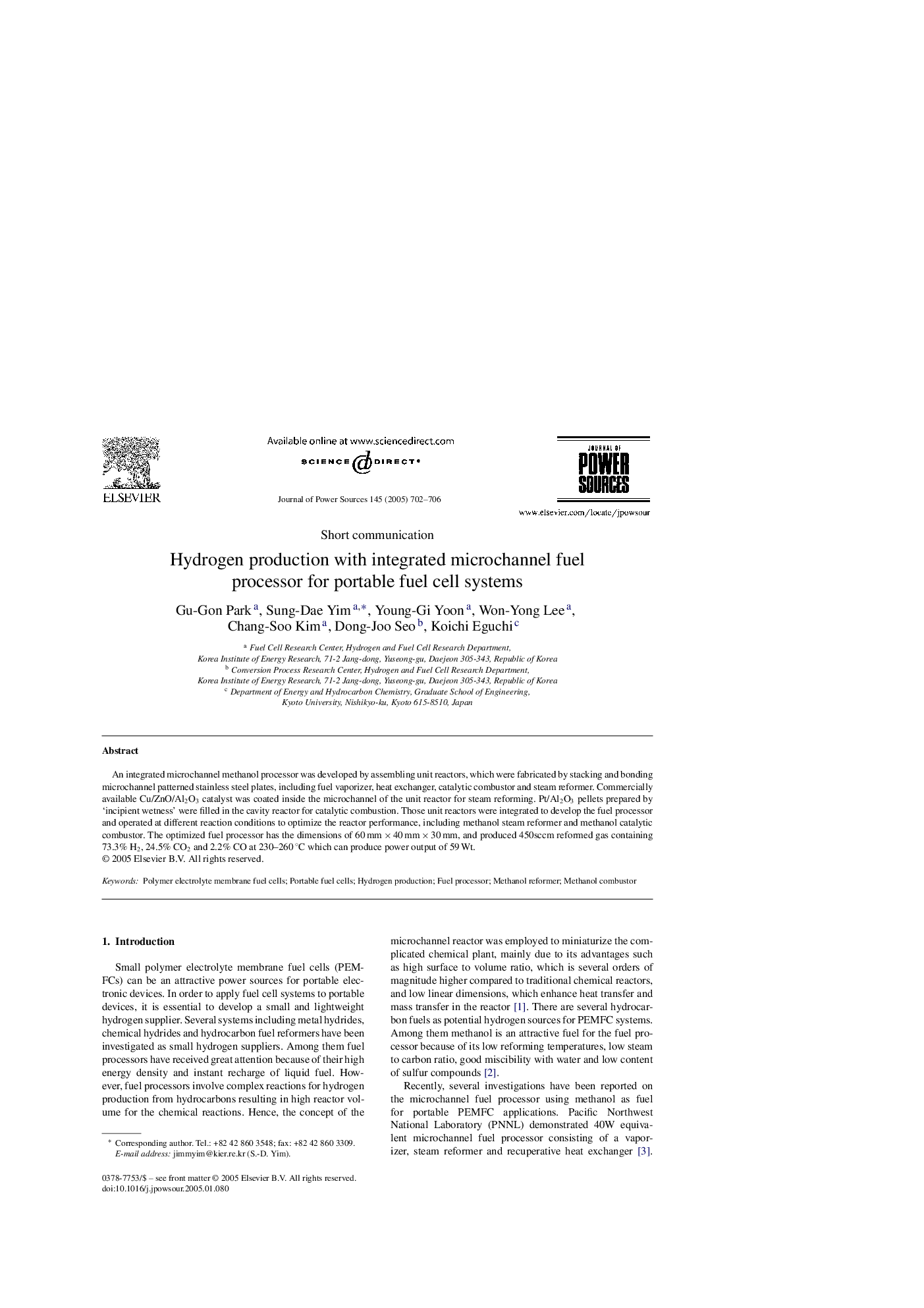 Hydrogen production with integrated microchannel fuel processor for portable fuel cell systems