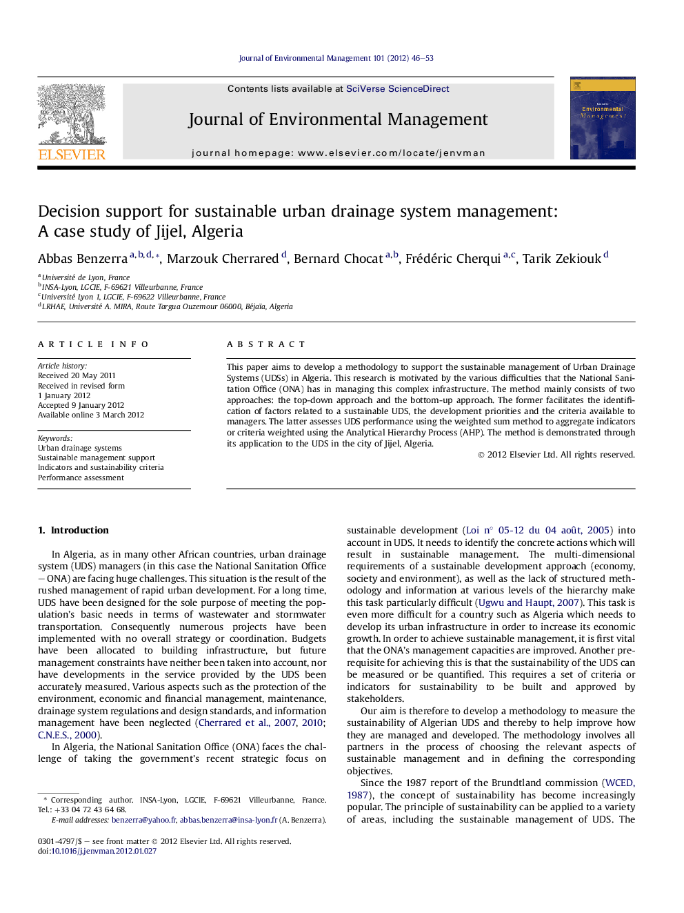 Decision support for sustainable urban drainage system management: A case study of Jijel, Algeria