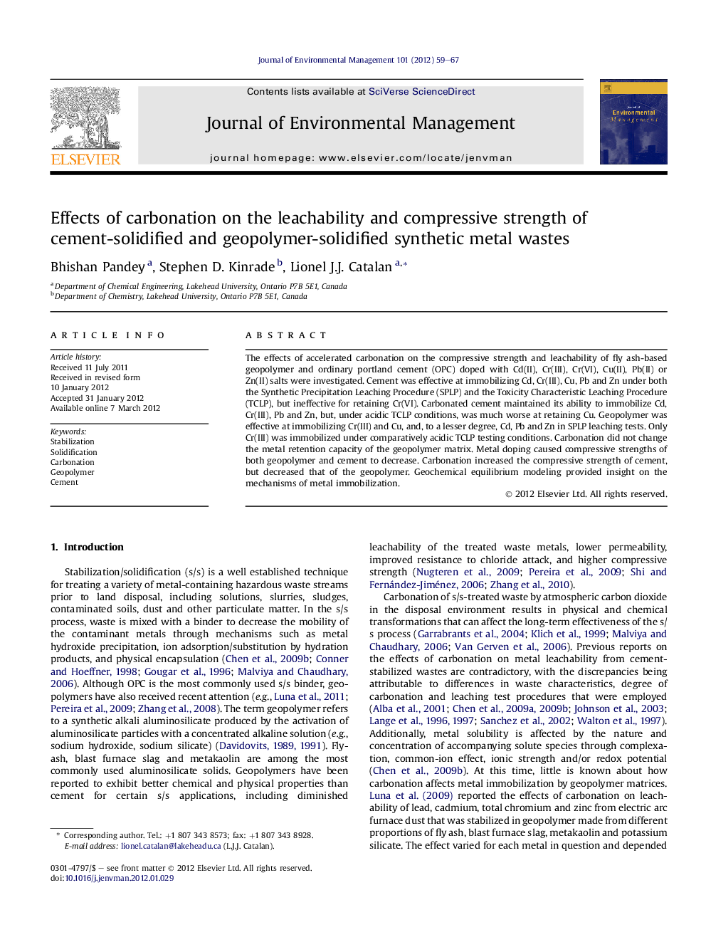 Effects of carbonation on the leachability and compressive strength of cement-solidified and geopolymer-solidified synthetic metal wastes