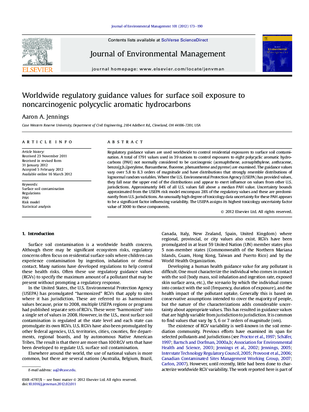 Worldwide regulatory guidance values for surface soil exposure to noncarcinogenic polycyclic aromatic hydrocarbons